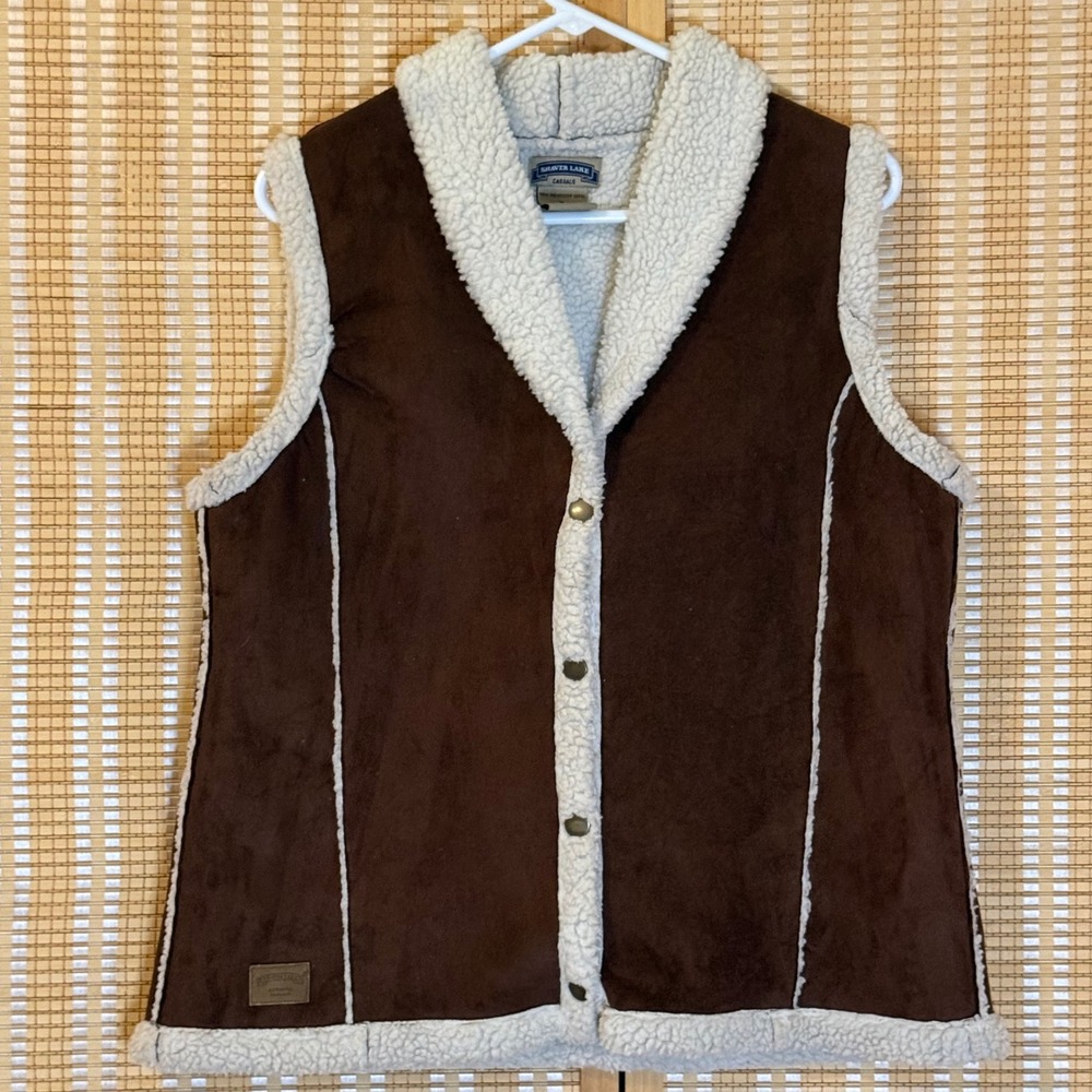 Shaver Lake Casuals Brown Faux Suede Shearling Lined Vest Medium Western Boho